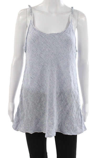 CP Shades Womens Blue Linen Striped Scoop Neck Sleeveless Camisole Size S