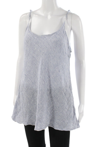 CP Shades Womens Blue Linen Striped Scoop Neck Sleeveless Camisole Size S