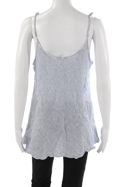 CP Shades Womens Blue Linen Striped Scoop Neck Sleeveless Camisole Size S