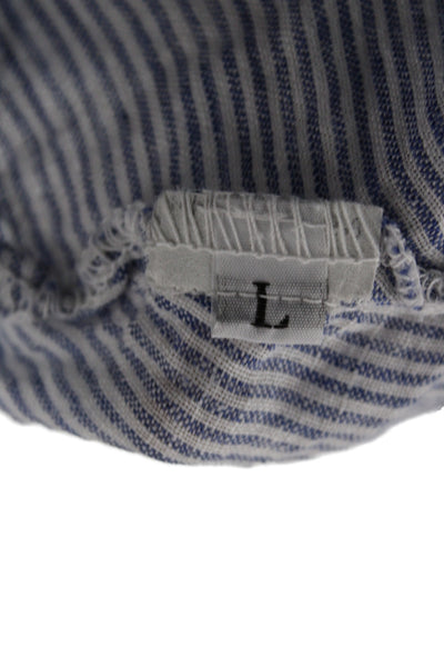 CP Shades Womens Blue Linen Striped Scoop Neck Sleeveless Camisole Size S