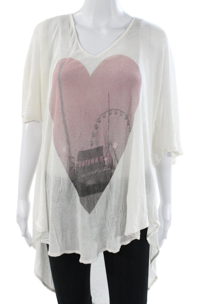 Wildfox Women Tunic T-Shirt White V-Neck Short Sleeve Modal Size S