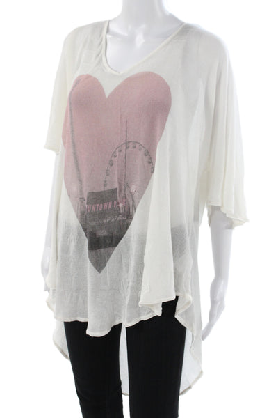 Wildfox Women Tunic T-Shirt White V-Neck Short Sleeve Modal Size S