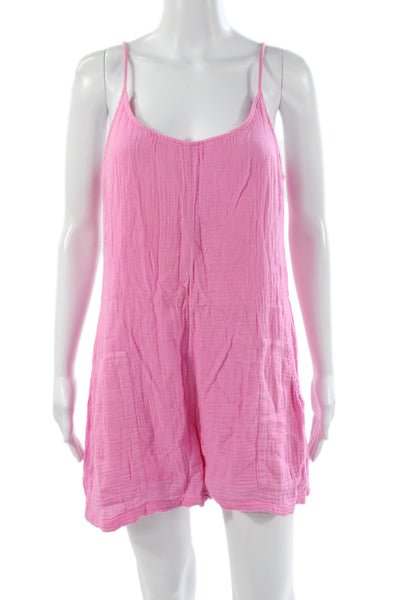 Monrow Womens Romper Pink Cotton Scoop Neck Sleeveless Size S