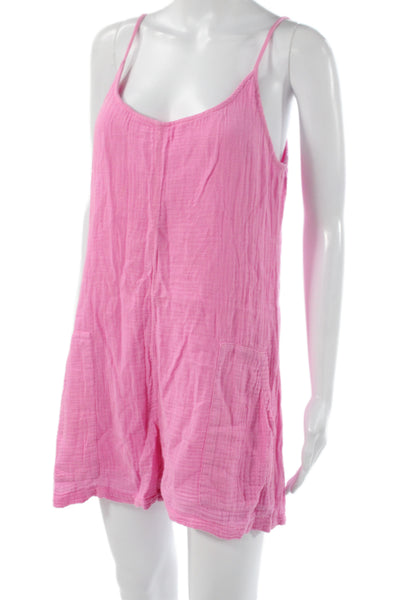 Monrow Womens Romper Pink Cotton Scoop Neck Sleeveless Size S