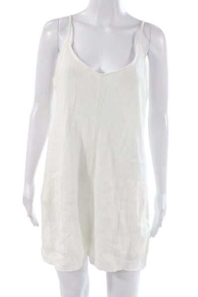 Monrow Women Sleeveless V-Neck Cotton Romper White Beach Pullover Size S
