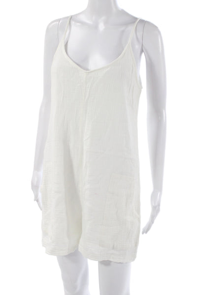 Monrow Women Sleeveless V-Neck Cotton Romper White Beach Pullover Size S