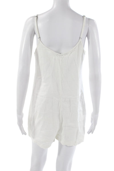 Monrow Women Sleeveless V-Neck Cotton Romper White Beach Pullover Size S