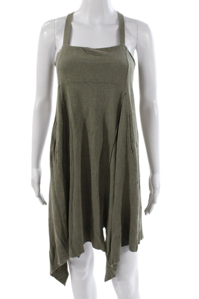Inhabit Women Sweater Dress Green Linen Square Neck Sleeveless Size S