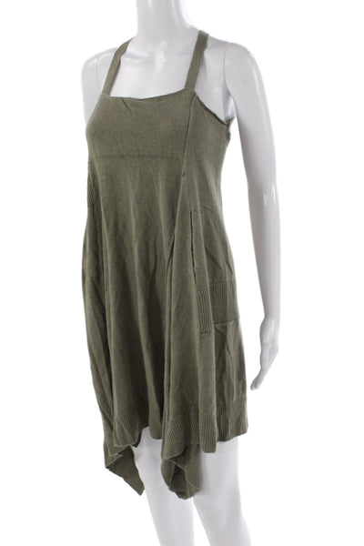 Inhabit Women Sweater Dress Green Linen Square Neck Sleeveless Size S