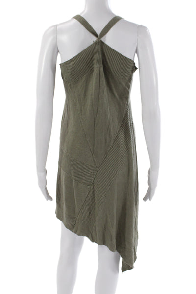 Inhabit Women Sweater Dress Green Linen Square Neck Sleeveless Size S