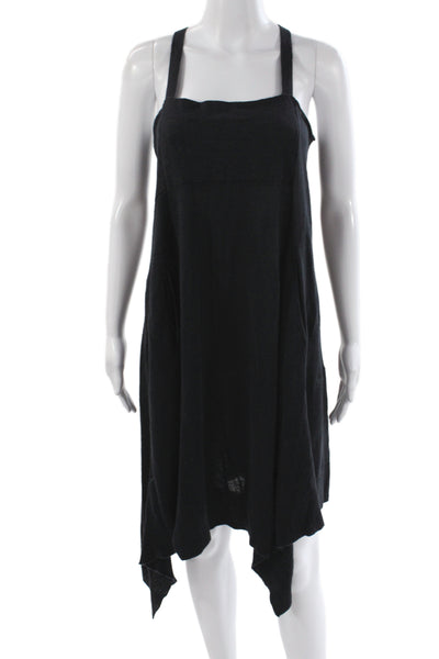 Inhabit Womens Tank Dress Black Linen Square Neck Sleeveless Short Size M