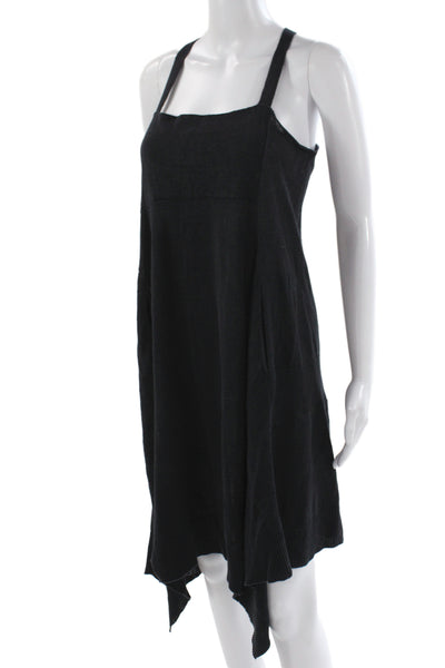 Inhabit Womens Tank Dress Black Linen Square Neck Sleeveless Short Size M