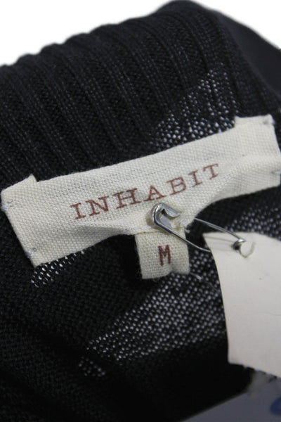 Inhabit Womens Tank Dress Black Linen Square Neck Sleeveless Short Size M