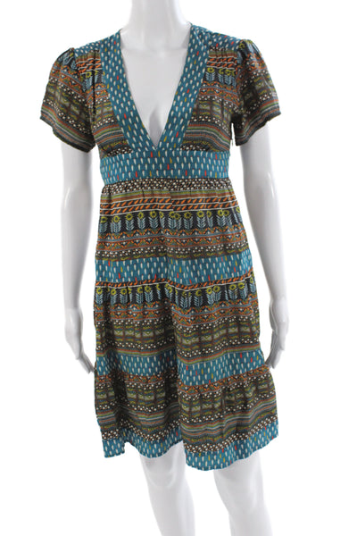 What Comes Around Goes Around Womens Fit & Flare Blue Silk Dress Size 2