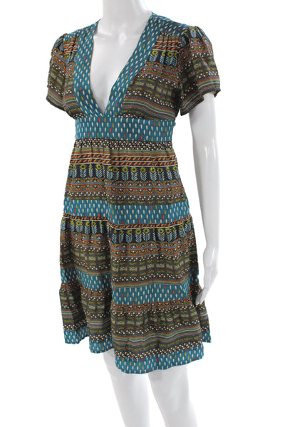 What Comes Around Goes Around Womens Fit & Flare Blue Silk Dress Size 2
