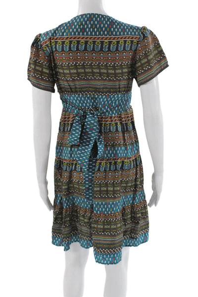 What Comes Around Goes Around Womens Fit & Flare Blue Silk Dress Size 2