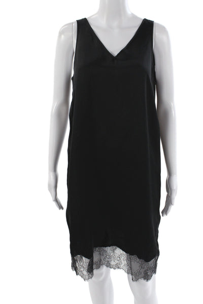 Allsaints Womens Black V Neck Lace Slip Dress Sleeveless Size M