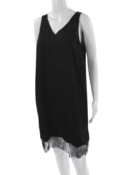 Allsaints Womens Black V Neck Lace Slip Dress Sleeveless Size M