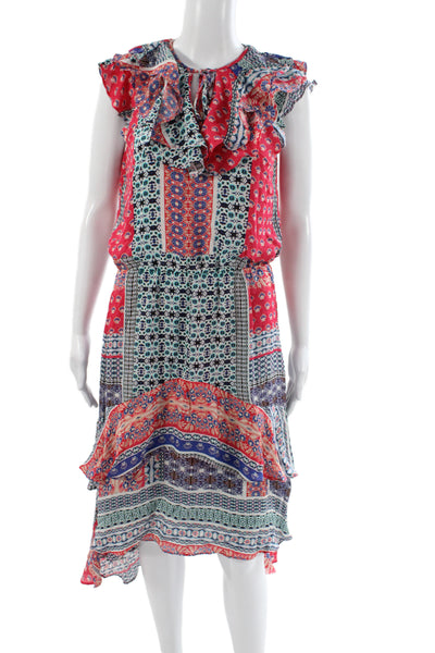 Parker Womens Silk Blouson Floral Sleeveless Tie Neck Knee Dress Size S