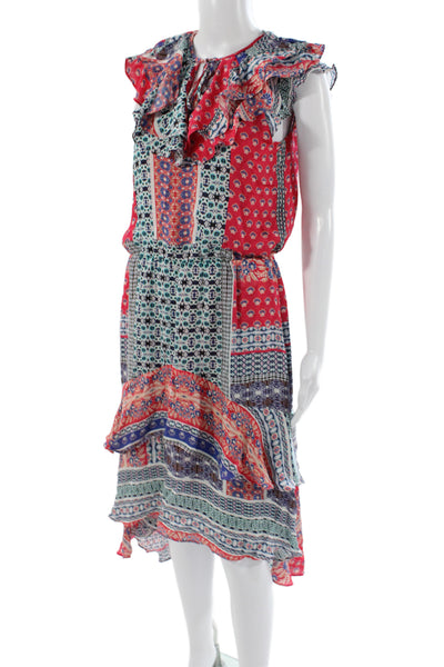 Parker Womens Silk Blouson Floral Sleeveless Tie Neck Knee Dress Size S