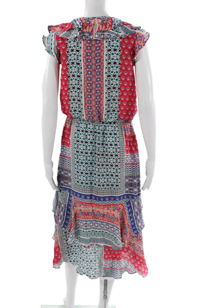 Parker Womens Silk Blouson Floral Sleeveless Tie Neck Knee Dress Size S