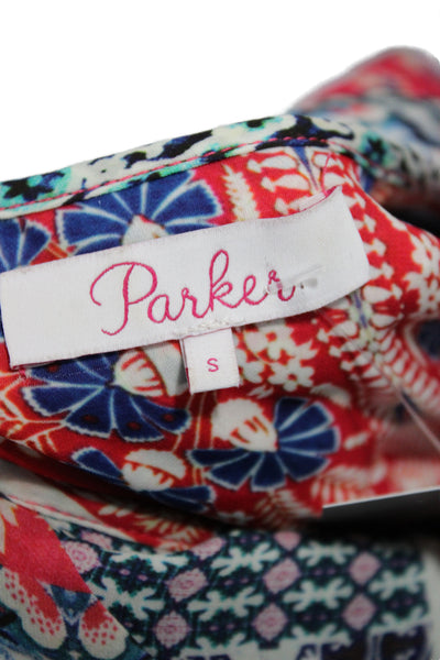 Parker Womens Silk Blouson Floral Sleeveless Tie Neck Knee Dress Size S