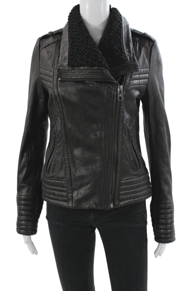 Michael Michael Kors Womens Black Leather Biker Jacket Zip Size S