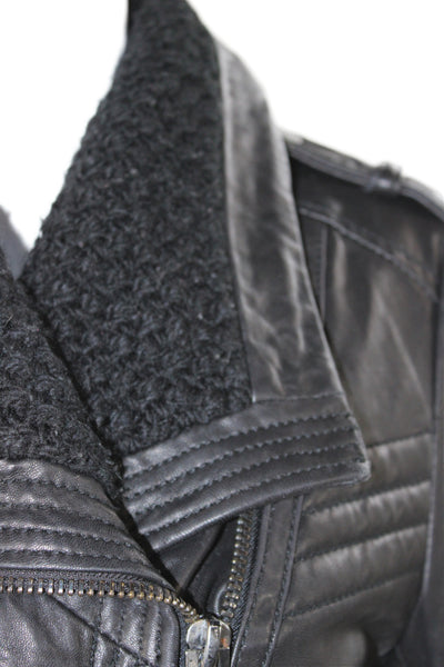 Michael Michael Kors Womens Black Leather Biker Jacket Zip Size S