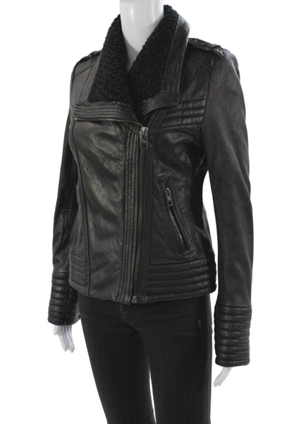 Michael Michael Kors Womens Black Leather Biker Jacket Zip Size S