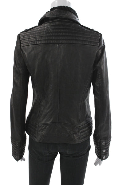 Michael Michael Kors Womens Black Leather Biker Jacket Zip Size S