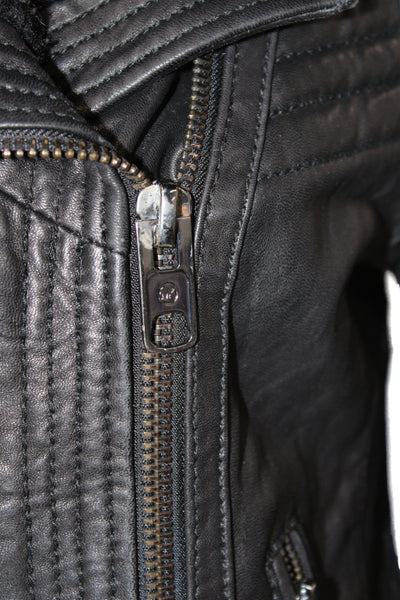 Michael Michael Kors Womens Black Leather Biker Jacket Zip Size S