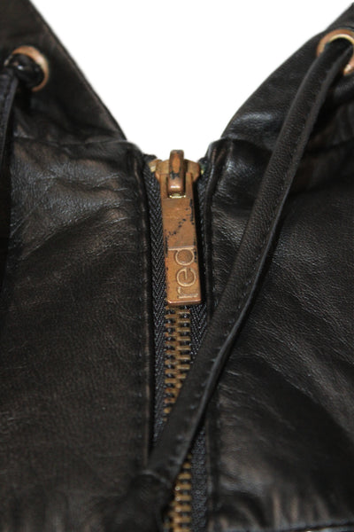 Marc Ecko Womens Black Genuine Leather Bomber Jacket Zip Long Sleeve Size S