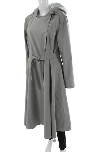 Designer Women Raincoat Gray Buckle Polyester Long Sleeve Size L