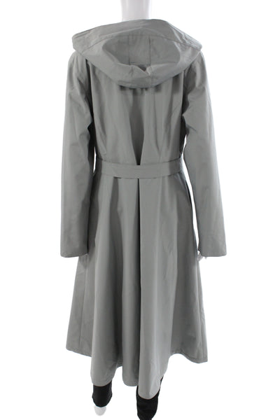 Designer Women Raincoat Gray Buckle Polyester Long Sleeve Size L