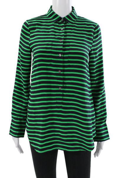 J Crew Womens Silk Striped Tunic Button Up Collared Long Sleeve Black Size 0