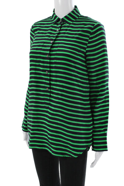 J Crew Womens Silk Striped Tunic Button Up Collared Long Sleeve Black Size 0