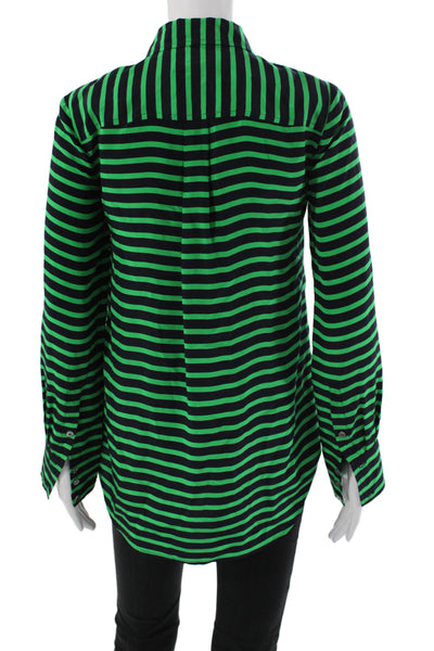 J Crew Womens Silk Striped Tunic Button Up Collared Long Sleeve Black Size 0