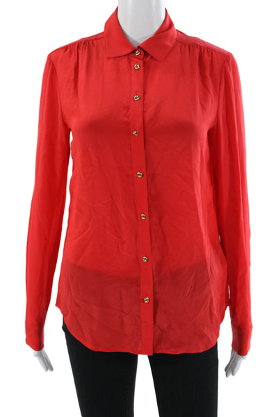 Banana Republic Women Red Silk Collared Long Sleeve Basic Blouse Size XS