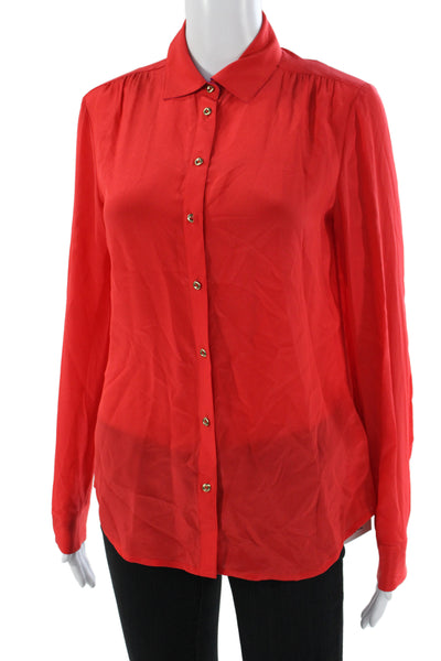 Banana Republic Women Red Silk Collared Long Sleeve Basic Blouse Size XS