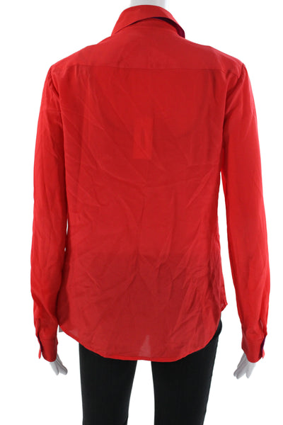 Banana Republic Women Red Silk Collared Long Sleeve Basic Blouse Size XS