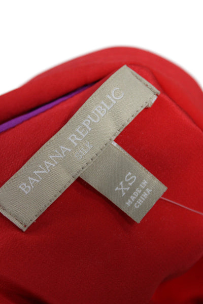 Banana Republic Women Red Silk Collared Long Sleeve Basic Blouse Size XS