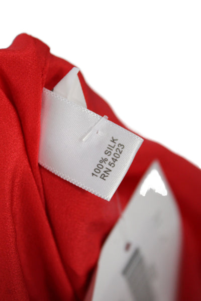 Banana Republic Women Red Silk Collared Long Sleeve Basic Blouse Size XS
