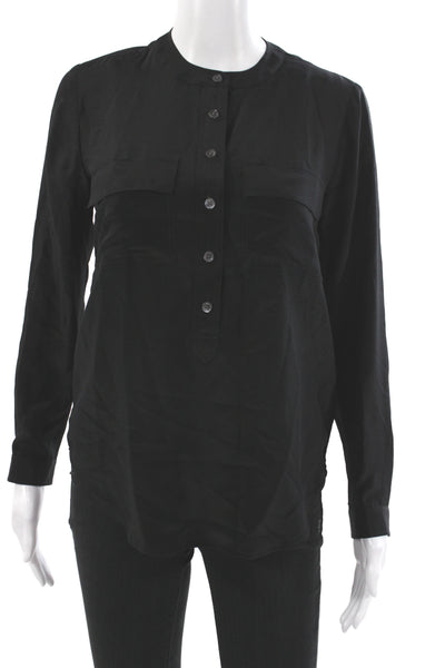 Banana Republic Womens Silk Collared Blouse Black Long Sleeve Size XS Petite