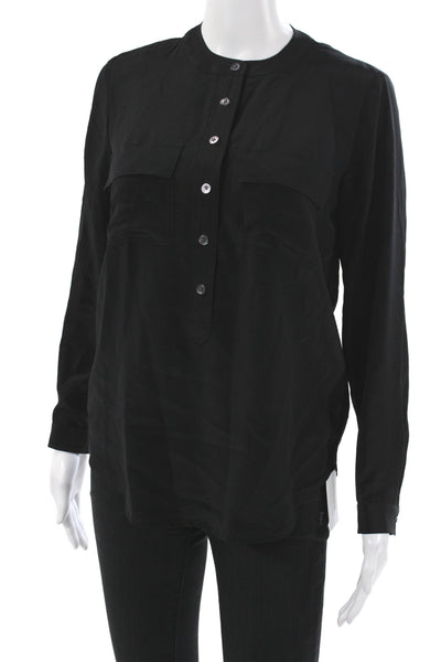 Banana Republic Womens Silk Collared Blouse Black Long Sleeve Size XS Petite