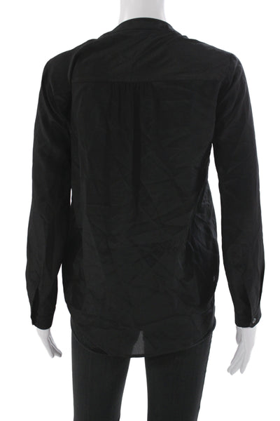 Banana Republic Womens Silk Collared Blouse Black Long Sleeve Size XS Petite