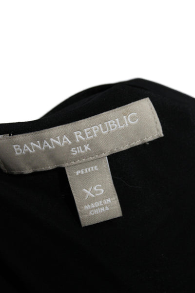 Banana Republic Womens Silk Collared Blouse Black Long Sleeve Size XS Petite