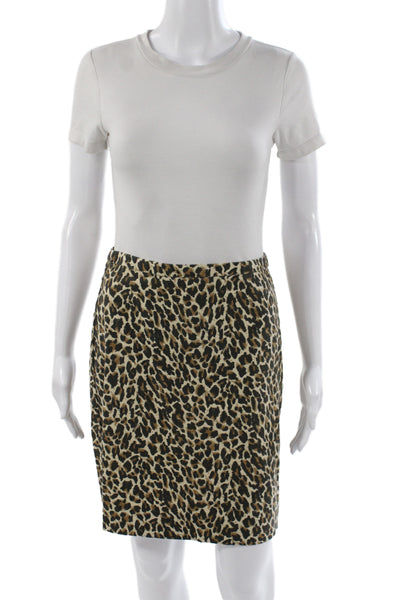 J Crew Womens Straight Pencil Animal Print Cotton Skirt Beige Size 00