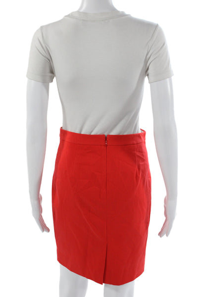 J Crew Women Straight Pencil Skirt Red Mini Zip Cotton Size 0P