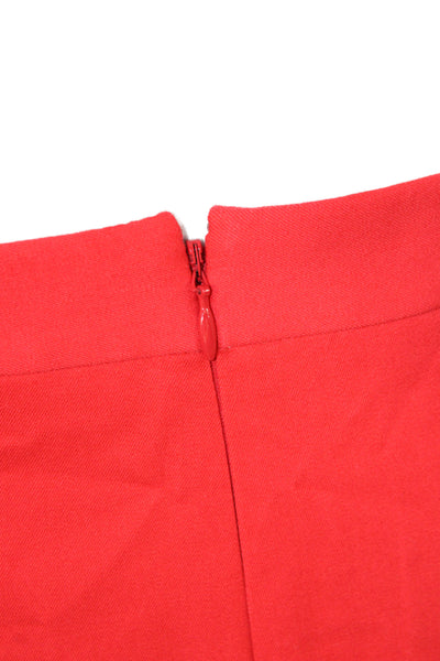 J Crew Women Straight Pencil Skirt Red Mini Zip Cotton Size 0P