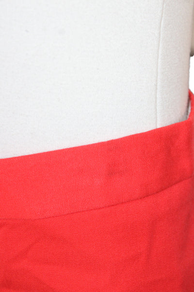 J Crew Women Straight Pencil Skirt Red Mini Zip Cotton Size 0P